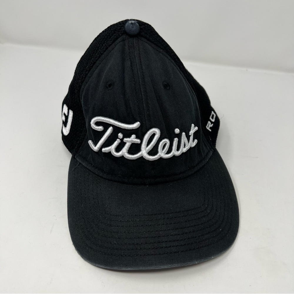 Titleist FootJoy ProV1 Hat Cap Fitted FJ Black Embroidered White Medium/Large